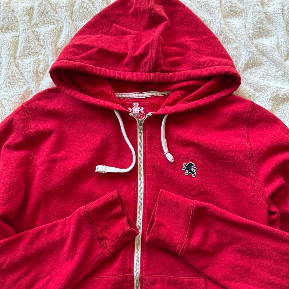 Express Men's XL Red Full Zip Hoodie Embroidered Lion Logo